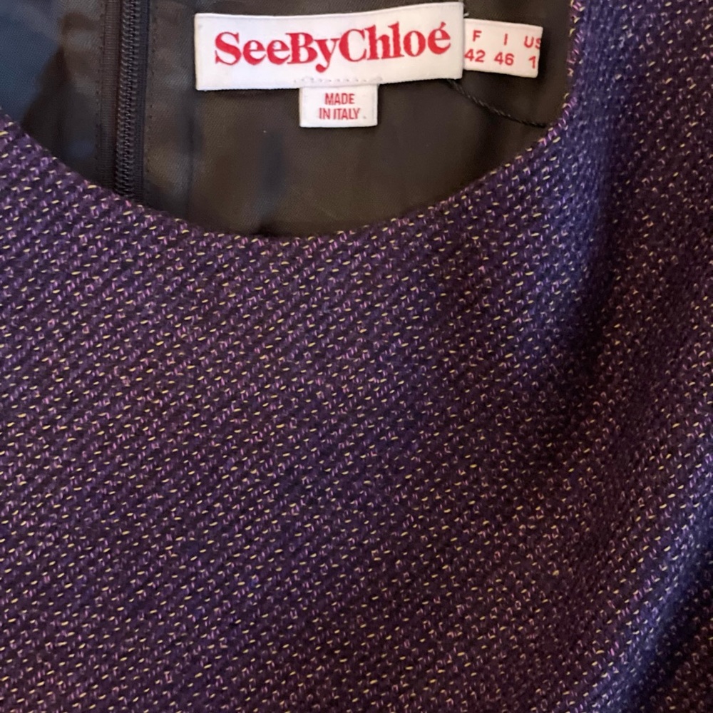 See By Chloé Structured Purple Tweed Mini Dress Cap Sleeves Designer Collection - Picture 2 of 5